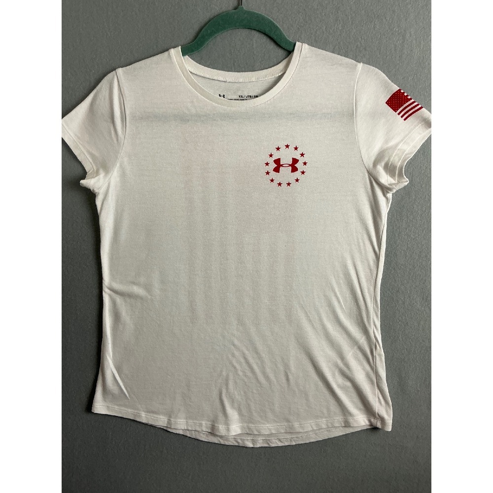 Under Armour‎ T Shirt Girls Extra Large Freedom American Flag Graphic Heat Gear